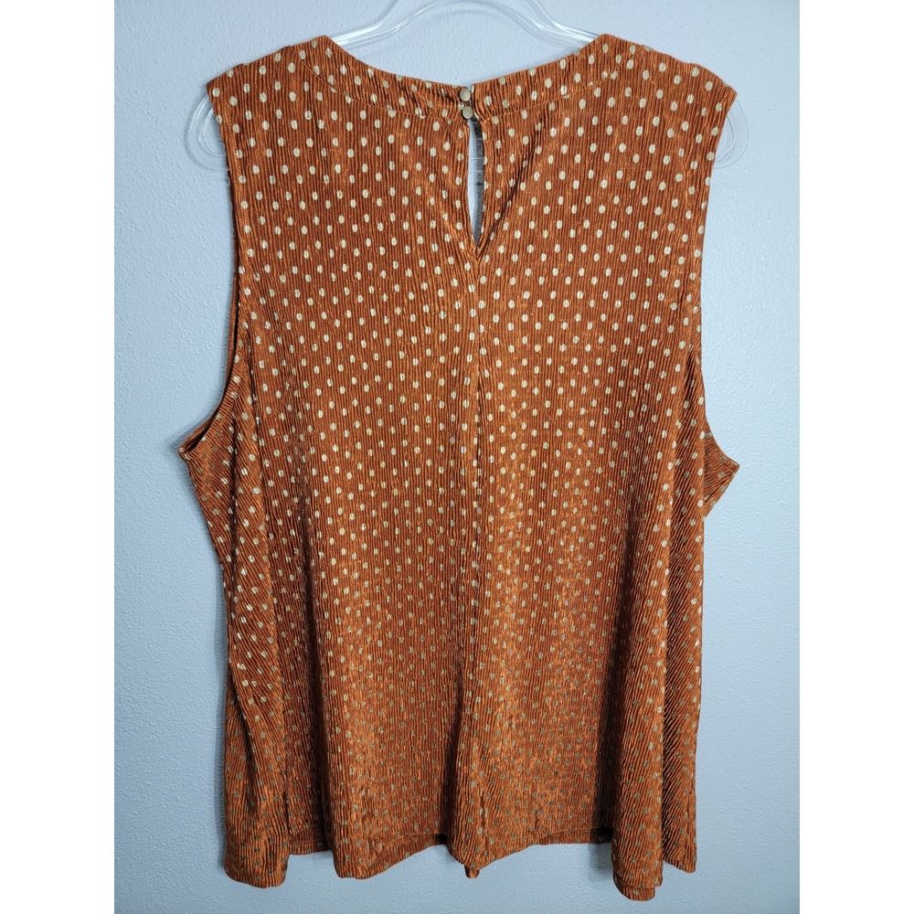 Cato Women 26/28 Tank Top Rust Polka Dot Pleated Plisse V-Neck Blouse - Picture 4 of 8